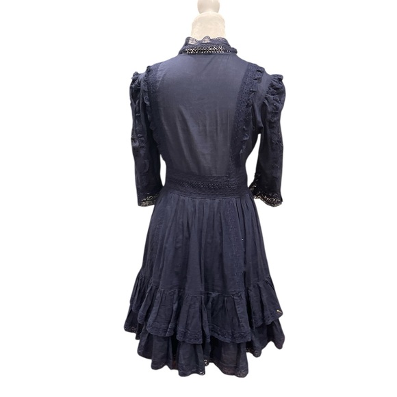 Sunday Best Navy Lace Cotton Mini Dress Cottagecore XS - Picture 4 of 16